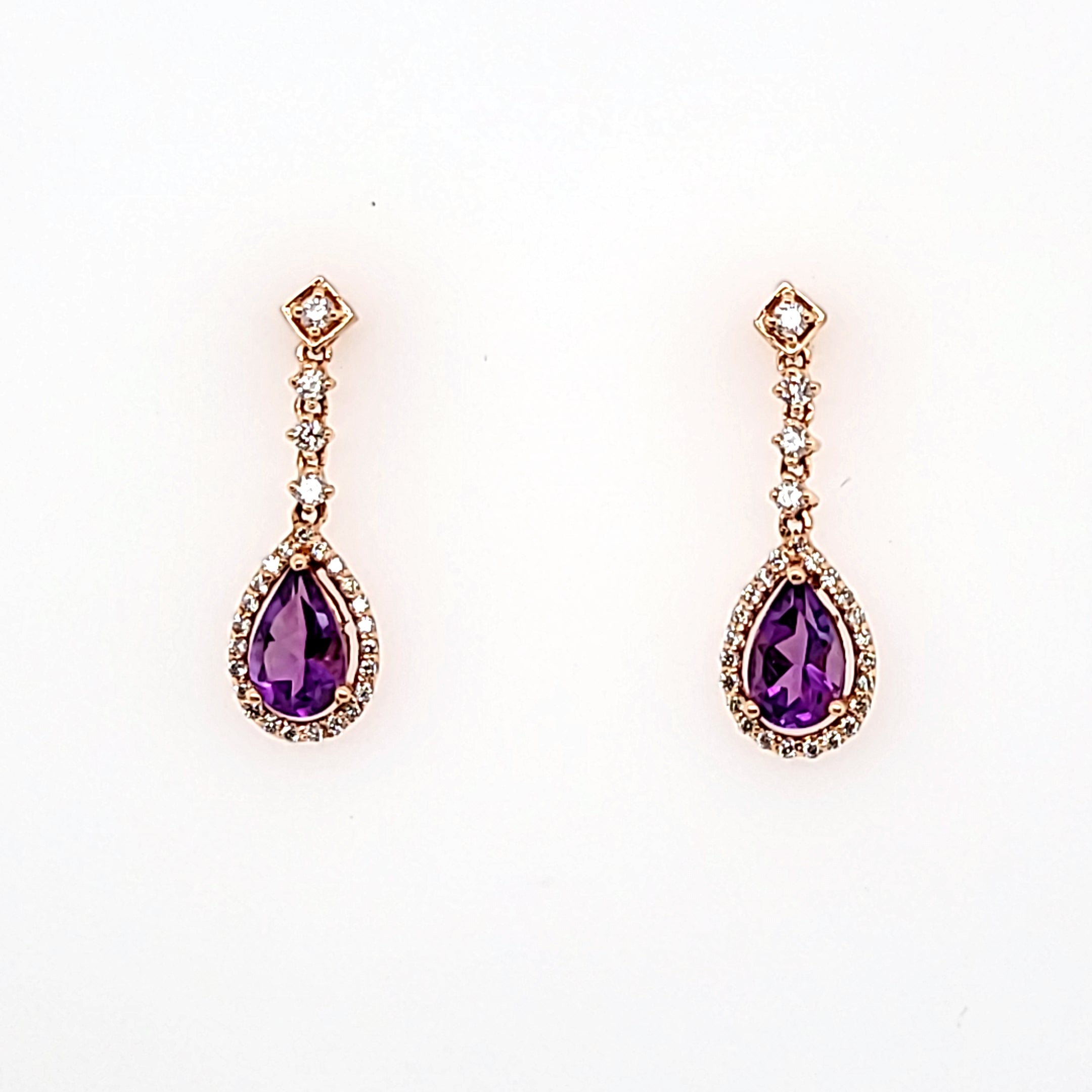 14Kr P/S Amethyst & Diamond Dangle Earrings
