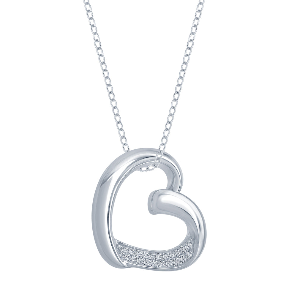 Sterling Silver Diamond Open Heart Pendant