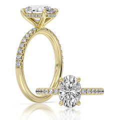 14K Yellow Gold 100-Facet Oval Diamond Engagement Ring with Hidden Halo and Diamond Accents