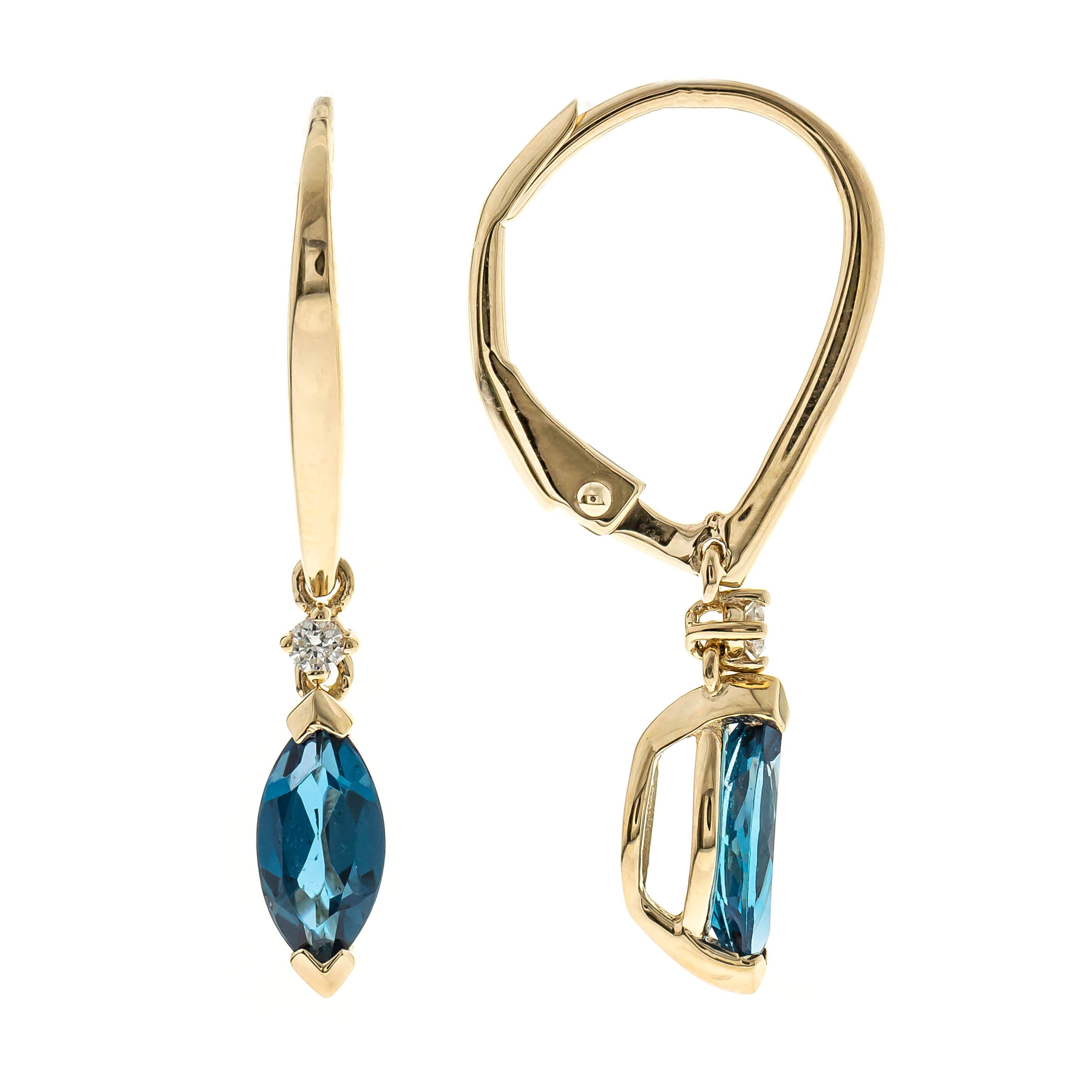 10K Yellow Gold Marquise Shaped London Blue Topaz Dangle Earrings