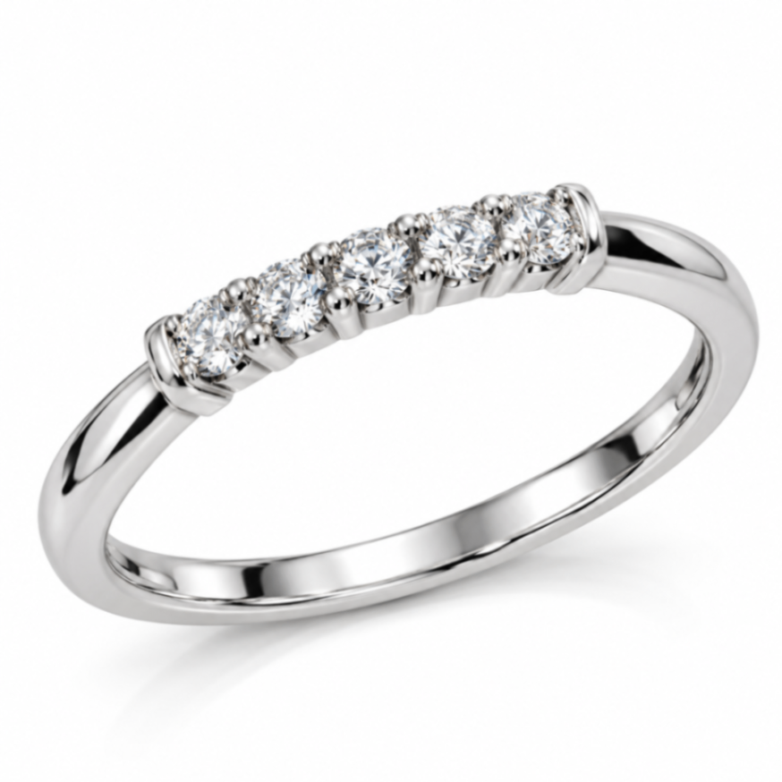10K White Gold 5 Stone Diamond Band