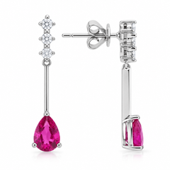 10K White Gold Pear-Shaped Ruby & Diamond Drop Earrings