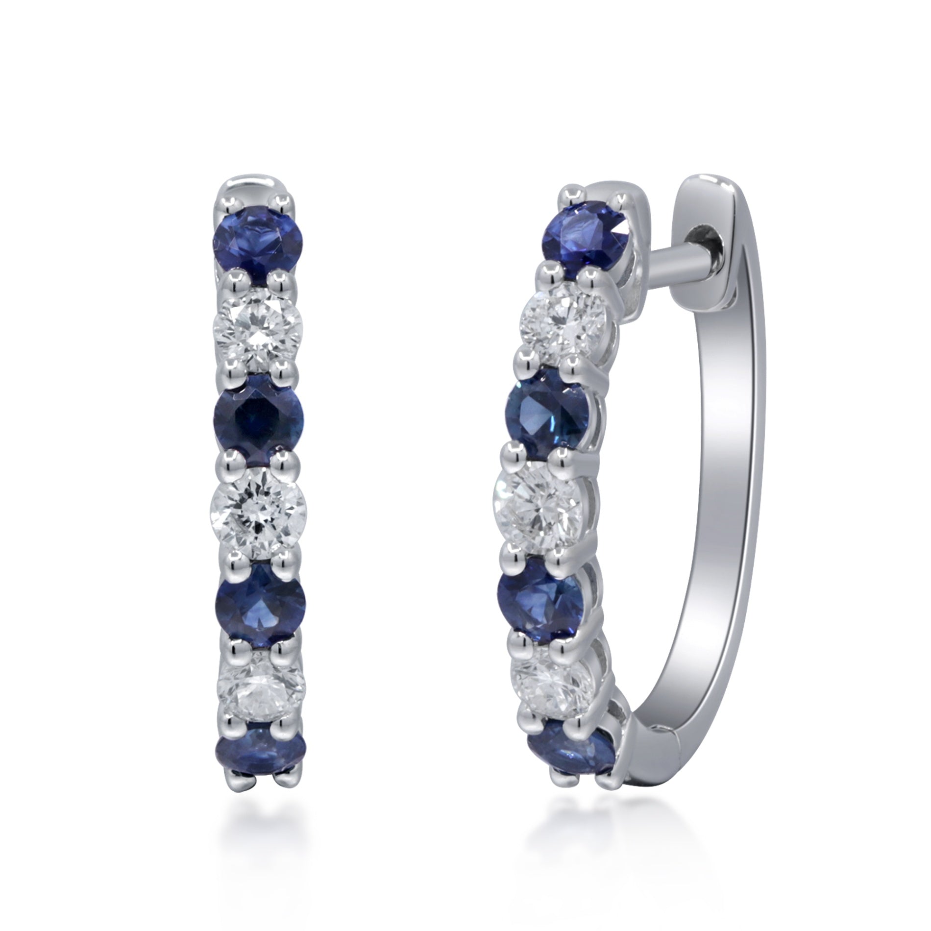 10K White Gold Sapphire and Diamond Hoop Earrings