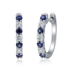 10K White Gold Sapphire and Diamond Hoop Earrings