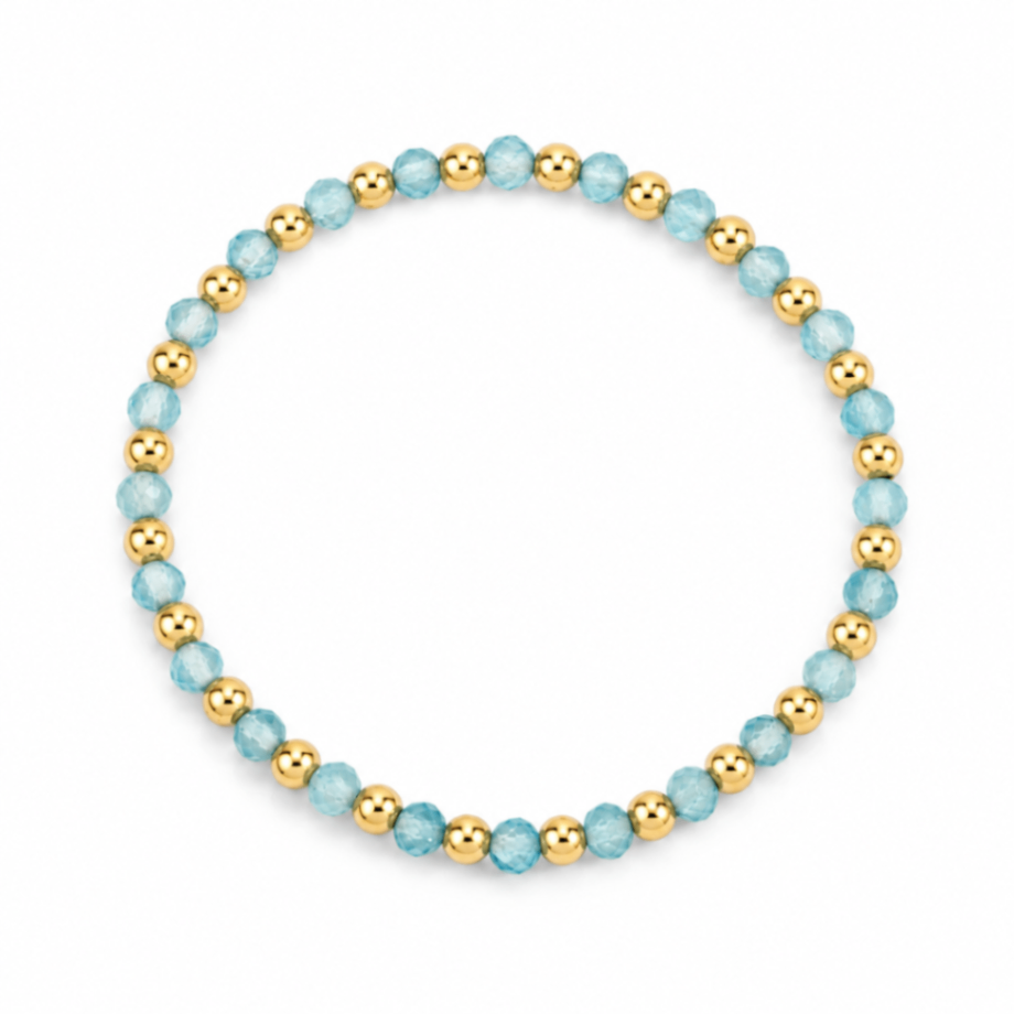 Blue Topaz & 14kt Gold Filled Harmony Gemstone Bead Bracelet - 4MM