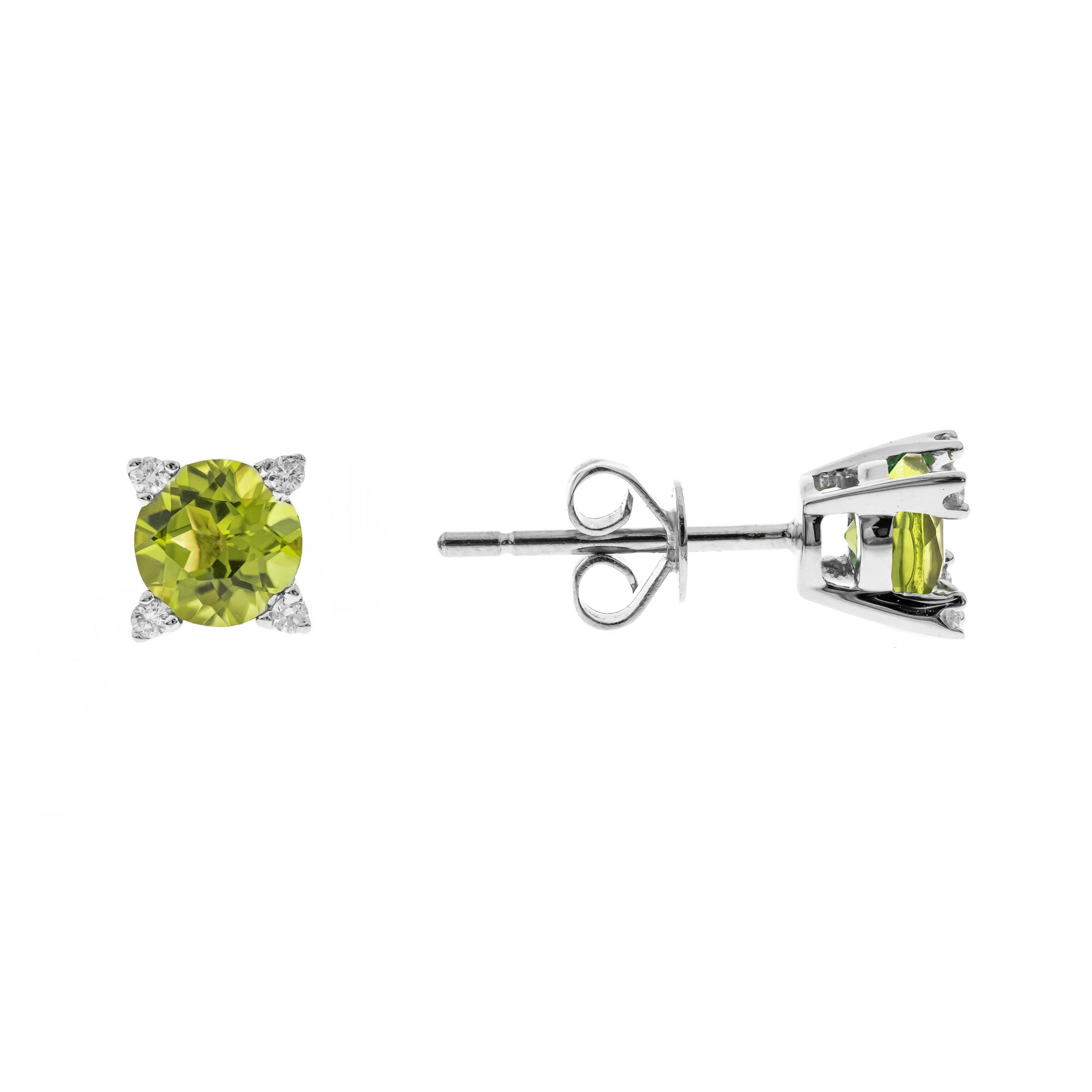 10K White Gold Peridot and Diamond Stud Earrings