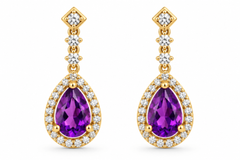 14K Rose Gold Amethyst & Diamond Dangle Earrings