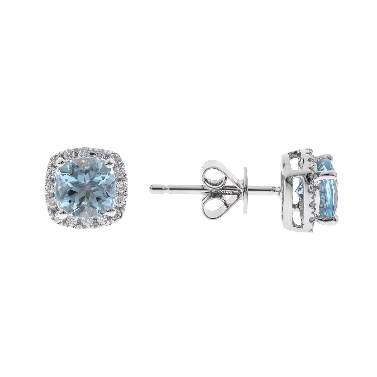 10K White Gold Aquamarine Earrings with a Diamond Halo