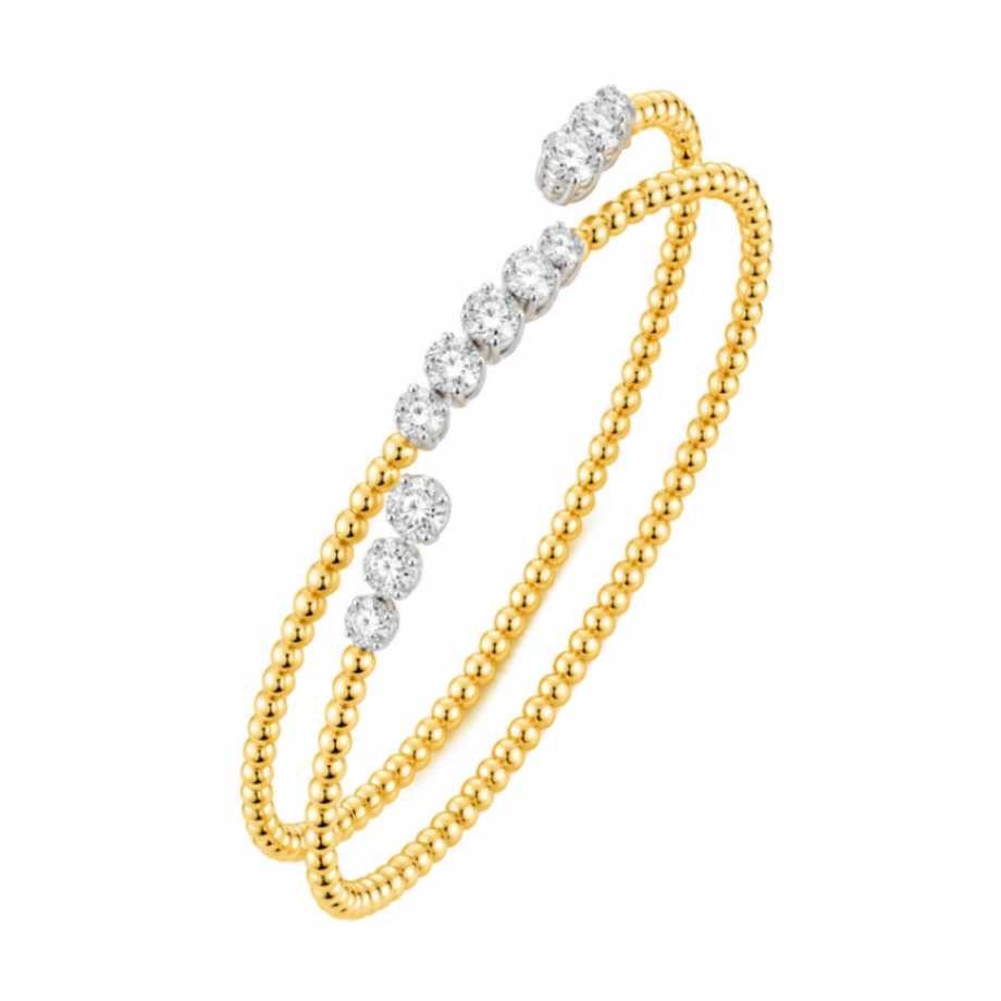 14K Yellow and White Gold Flexible Diamond Bangle