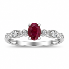 10K White Gold Oval Ruby & Diamond Ring