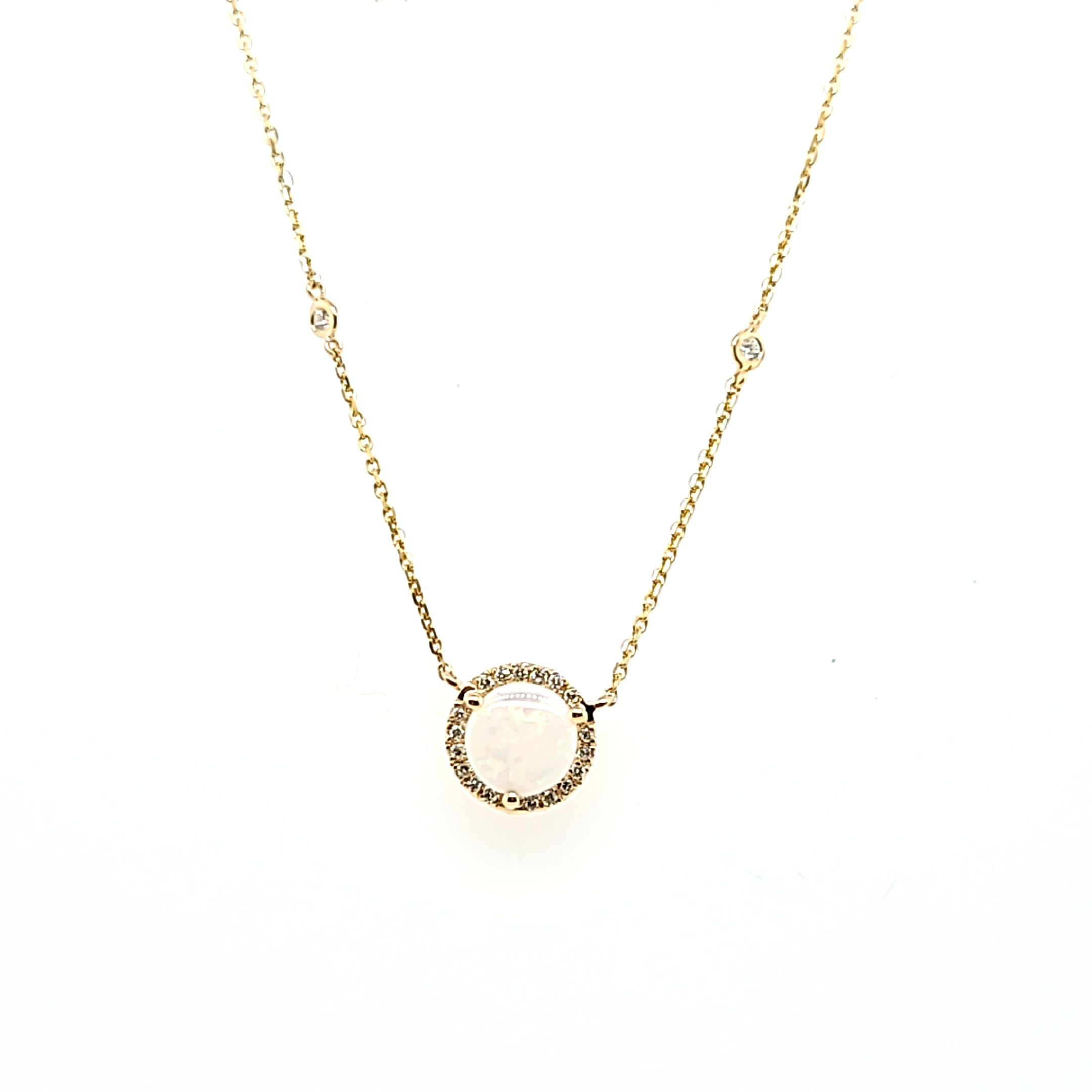 14KYellow Gold Opal Halo and Diamond Pendant