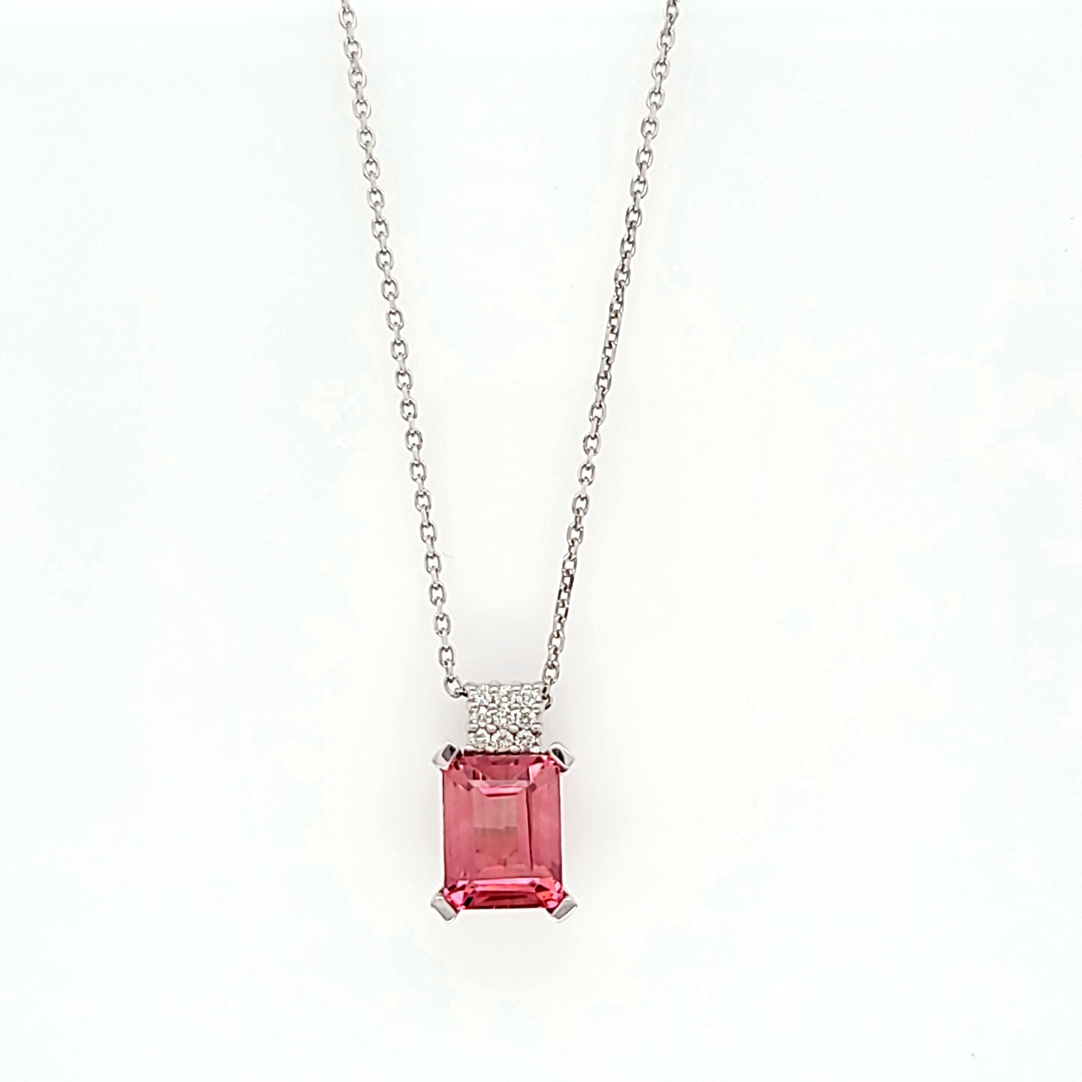 14K White Gold Pink Tourmaline and Diamond Pendant