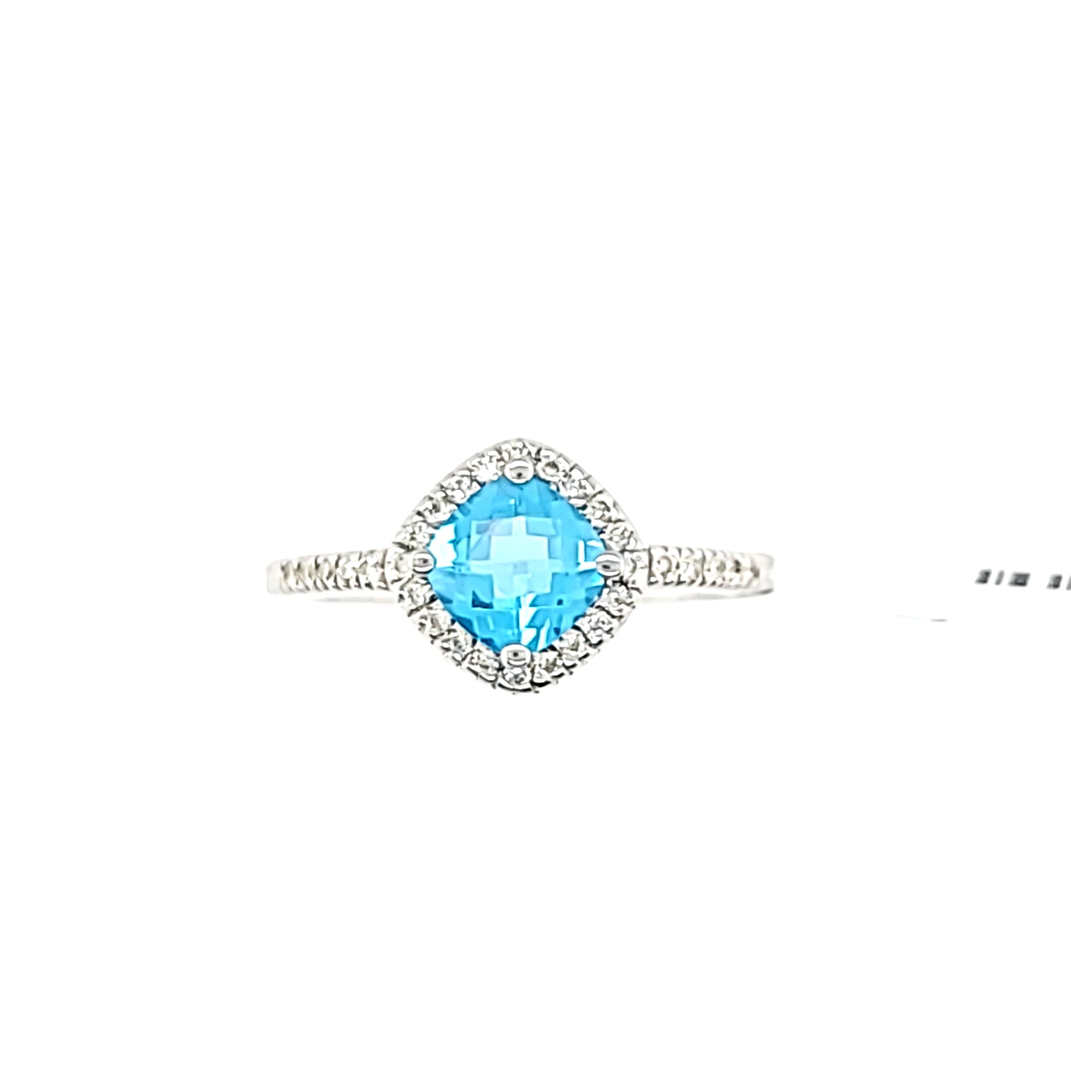 14K White Gold Blue Topaz and Diamond Halo Ring
