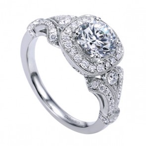 Gabriel & Co White Gold Victorian Halo Engagement Ring