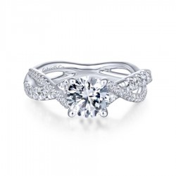 14K White Gold Round Diamond Twisted Engagement Ring