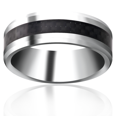 Titanium Beveled Band with Black Carbon Fiber in-lay