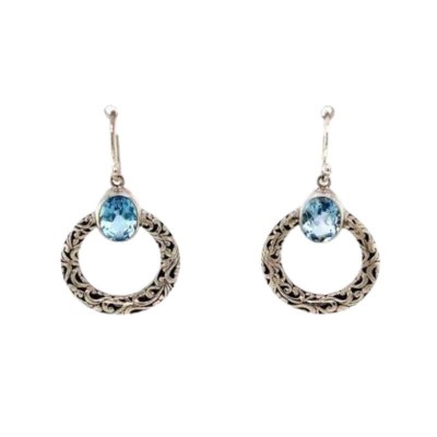 Ss Blue Topaz "Sacred Circle" Dangling Earrings
