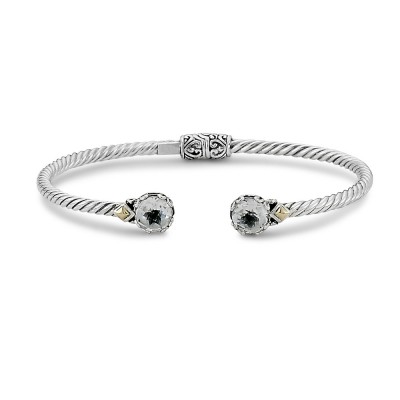 Glow Bangle - Ss/18K 7Mm Round White Topaz Twisted Cable Bangle In 3Mm
