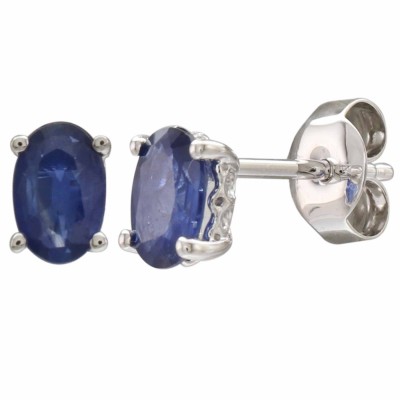14Kw Oval Blue Sapphire Stud Earrings