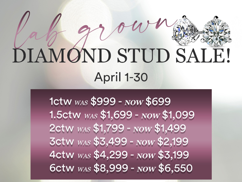 Enjoy April's Special Pricing on Lab Grown Diamond Studs
