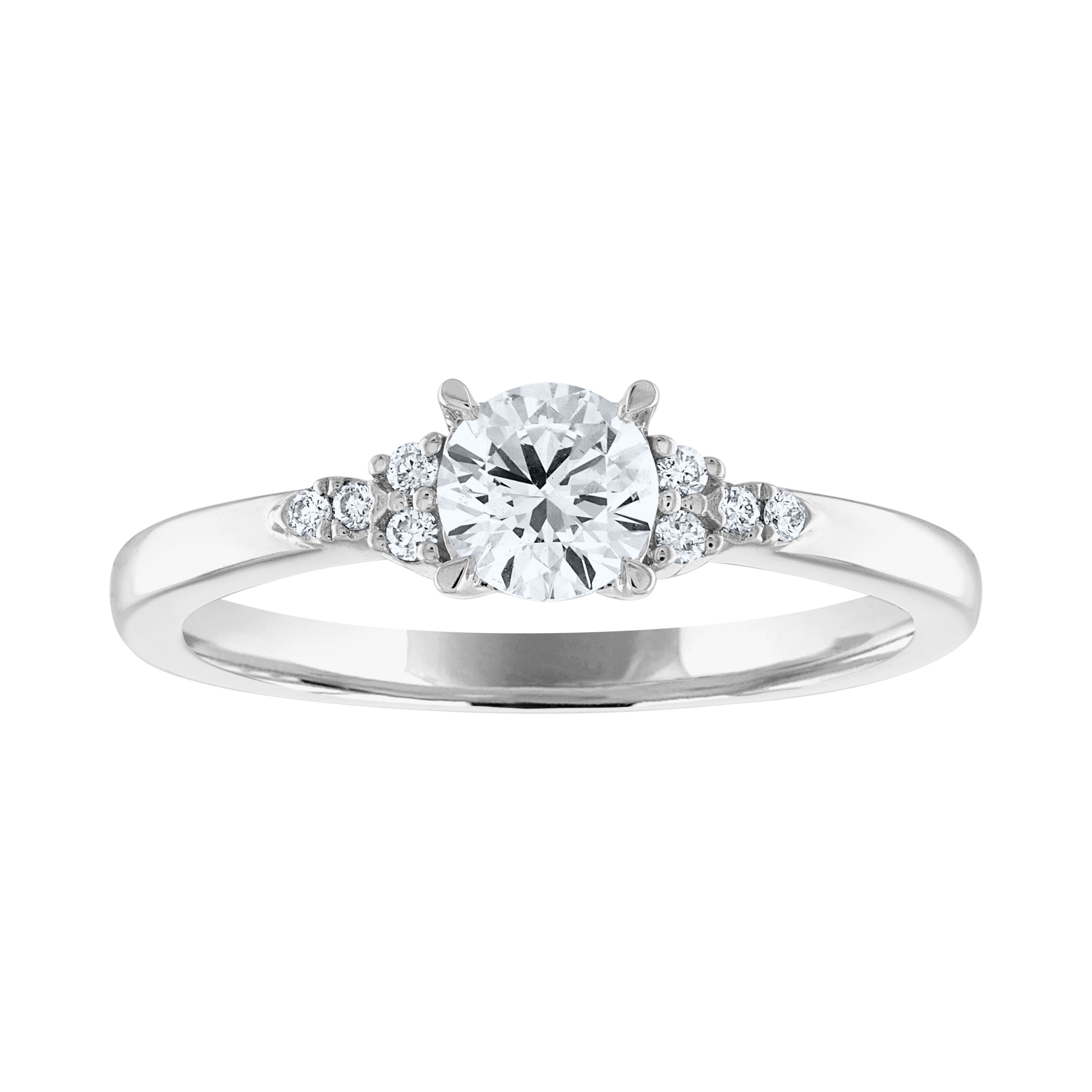 Lab Created - 10Kw .59Ttw Diamond Engagement Ring 1D=.49Ct 8D=.10Ct