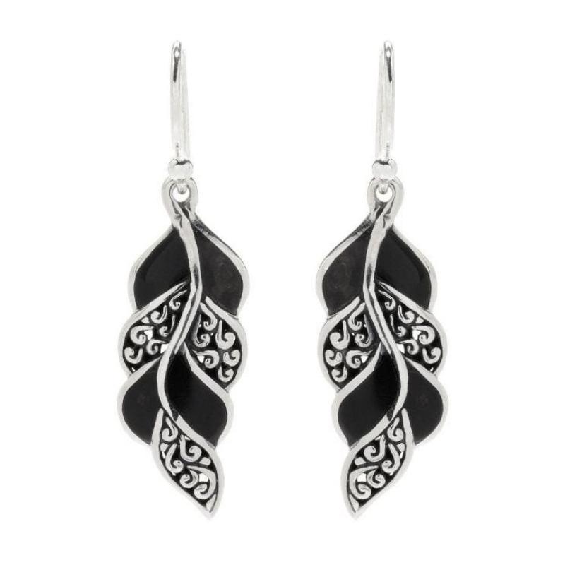 Ss Leaf Design Earring W/Black Mother Of Pearl