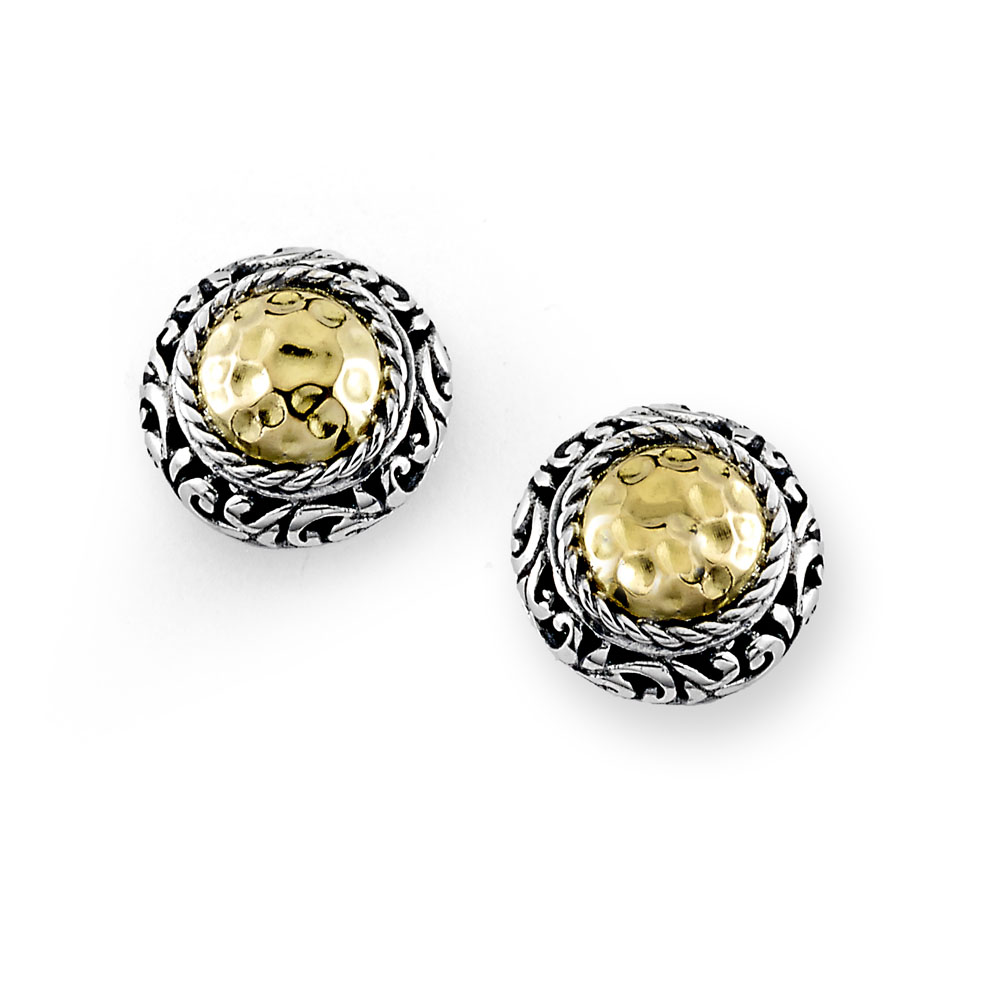 Ss/18K Round Hammered Gold Stud Earrings