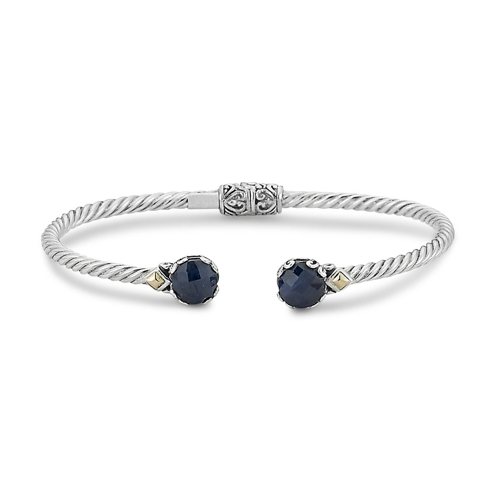 Ss/18K Blue Sapphire Twisted Cable Bangle