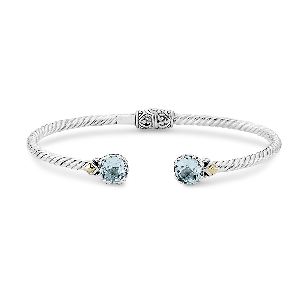 Ss/18k Blue Topaz Twisted Cable Bangle