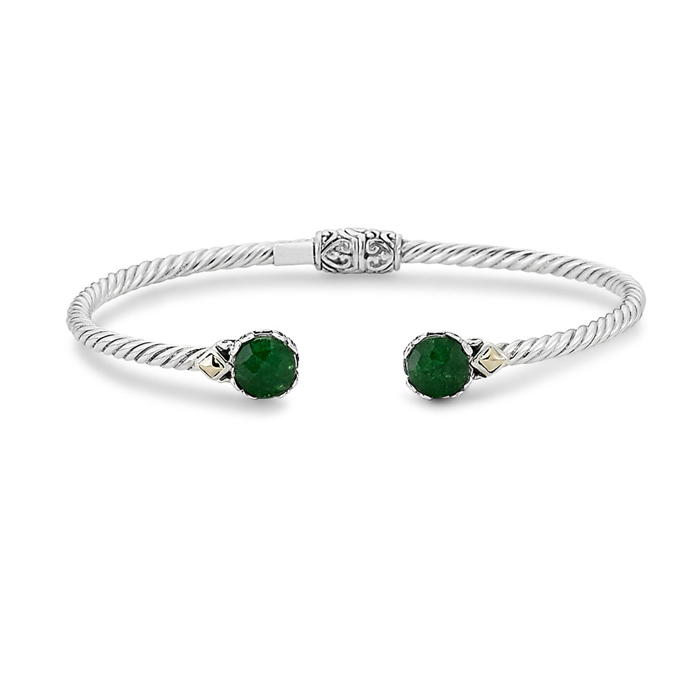 Ss/18k Emerald Twisted Cable Bangle
