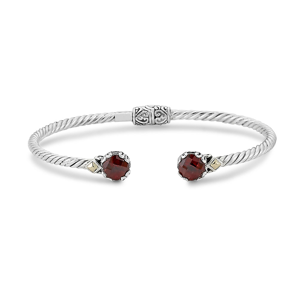 Ss/18k Garnet Twisted Cable Bangle