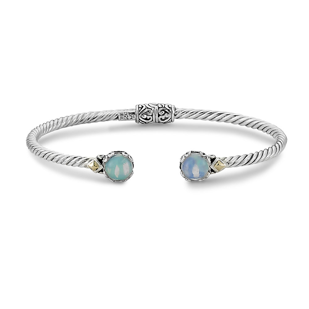 Glow Bangle - Ss/18K 7Mm Round Opal Twisted Cable Bangle In 3Mm