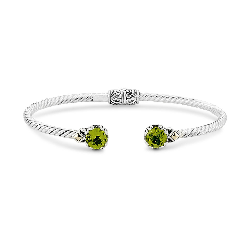 Ss/18k Peridot Twisted Cable Bangle