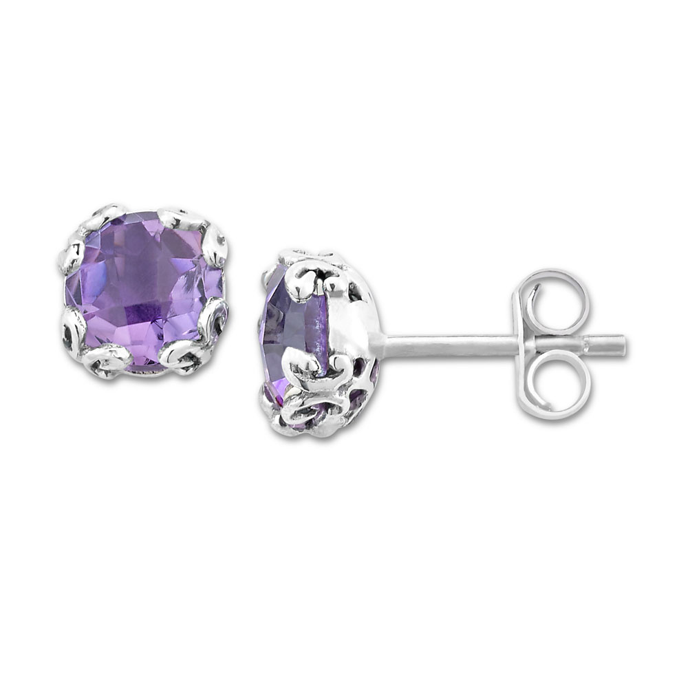 Ss 7Mm Rnd Amethyst Studs