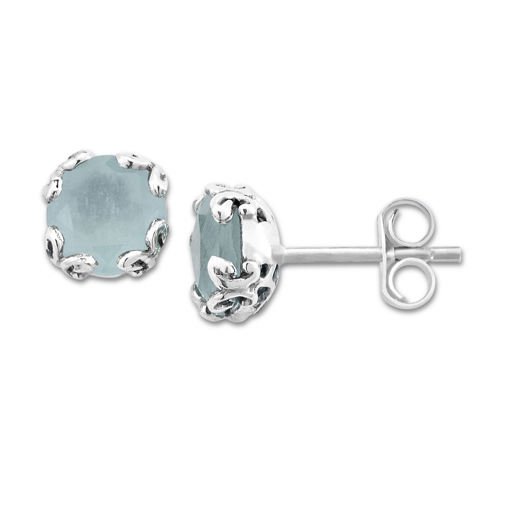 Ss 7Mm Rnd Aquamarine Studs