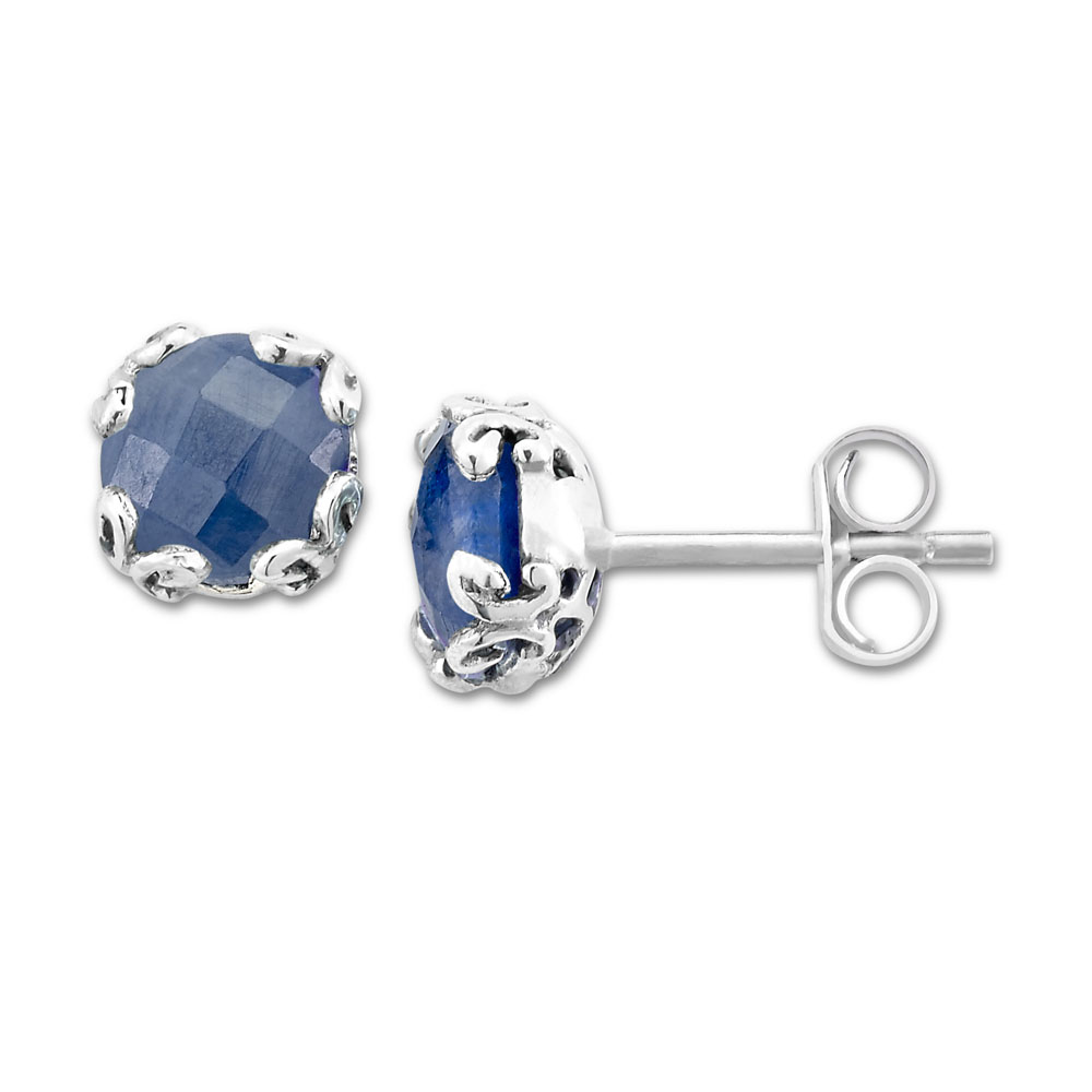 SS 7Mm Round Blue Sapphire Studs