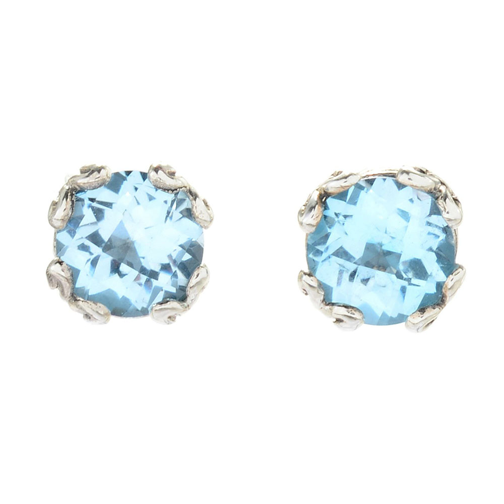 Ss 7Mm Rnd Blue Topaz Studs