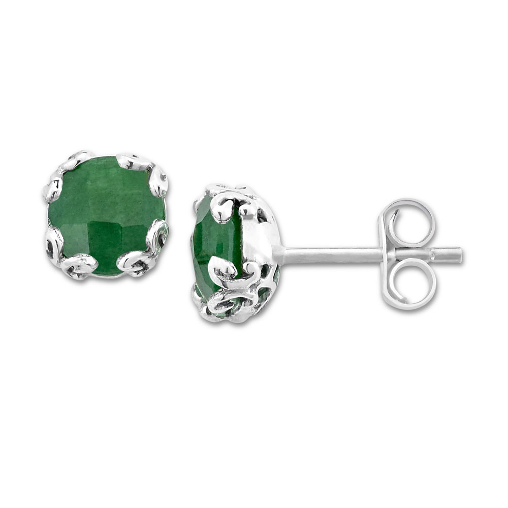 Ss 7Mm Round Emerald Studs