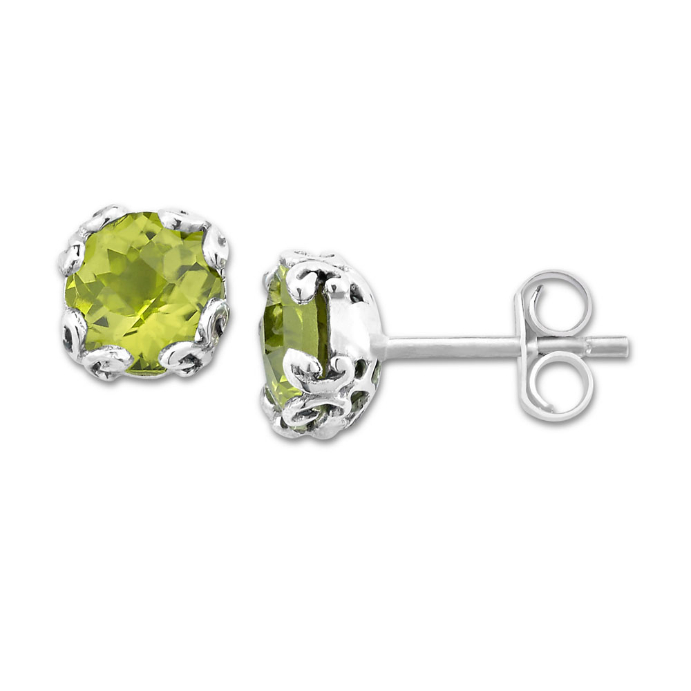 SS 7Mm Round Peridot Studs