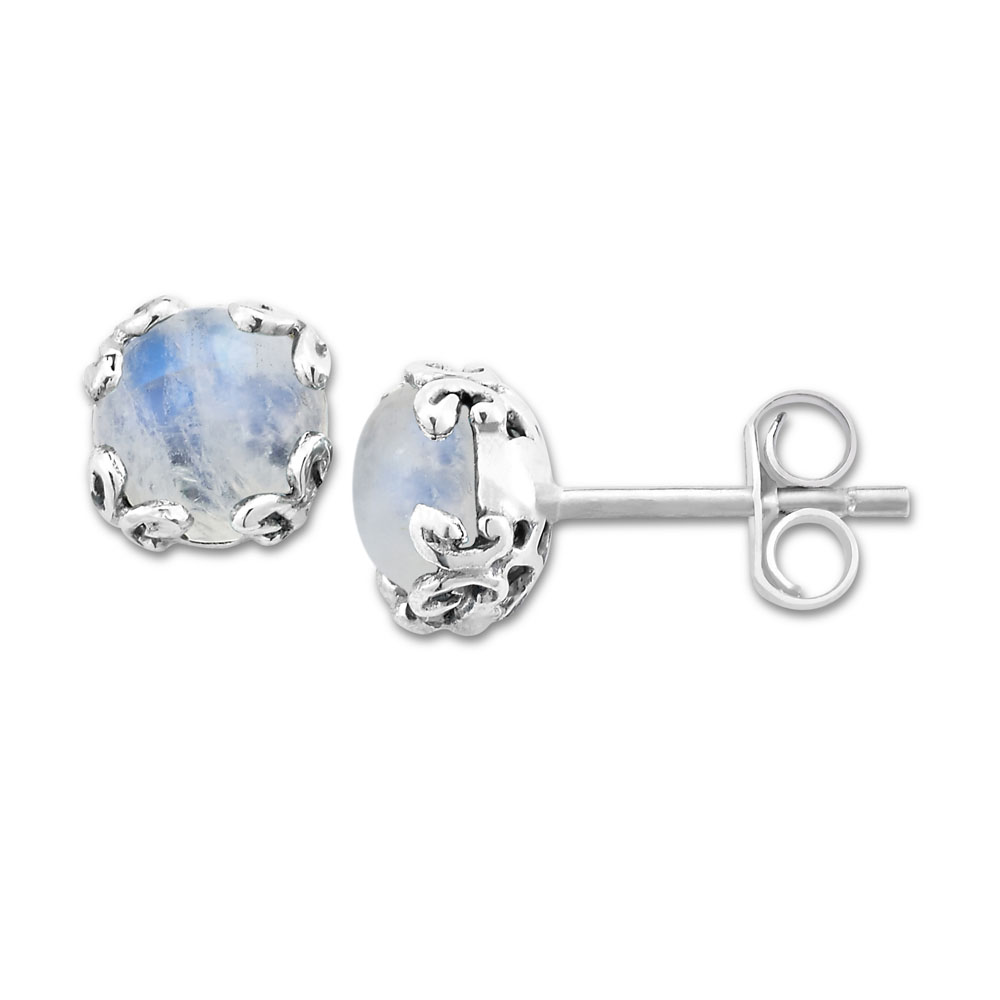 Ss 7Mm Rnd Rainbow Moonstone Studs