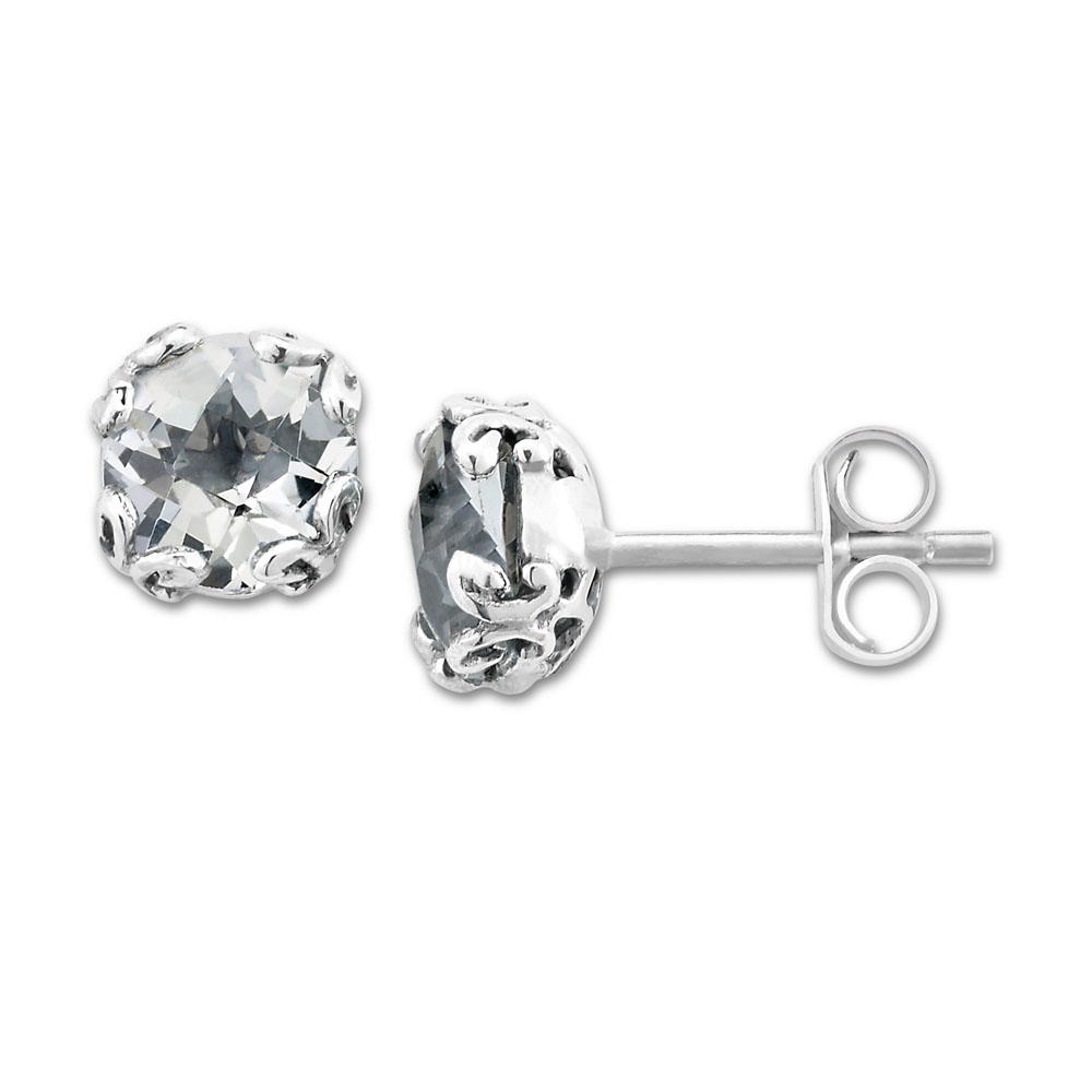 Ss 7Mm Rnd White Topaz Studs