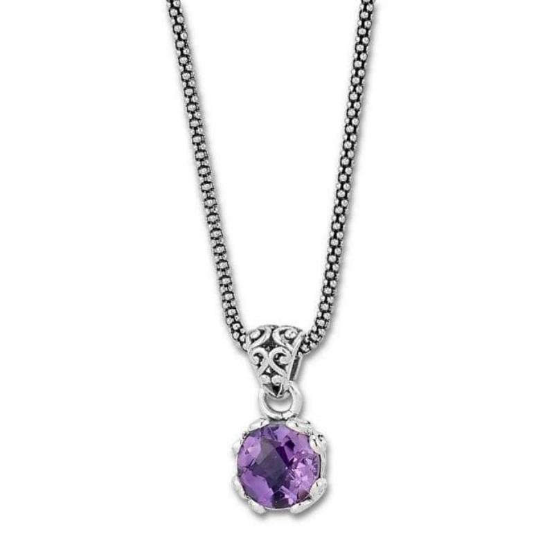 Ss 7Mm Rnd Amethyst Pendant On Popcorn Chain