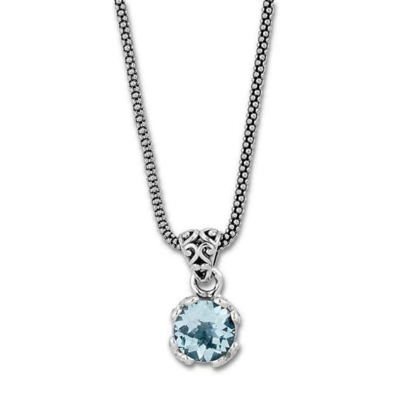 Ss 7Mm Rnd Blue Topaz Pendant On Chain