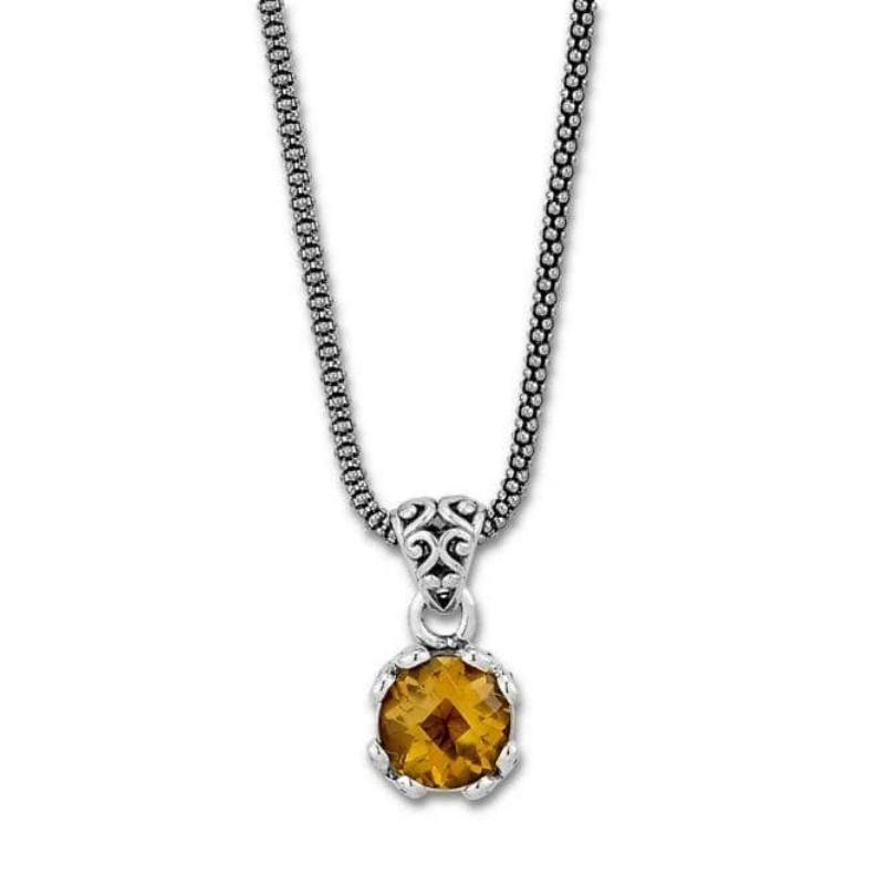 Ss 7Mm Rnd Citrine Pendant On Chain