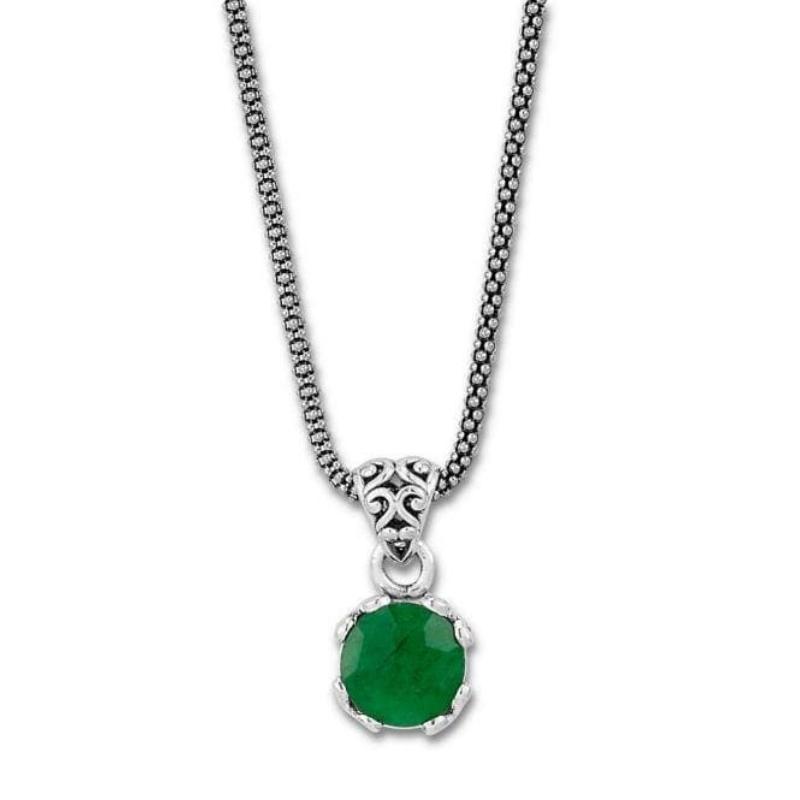 Ss 7Mm Rnd Emerald Pendant On Chain