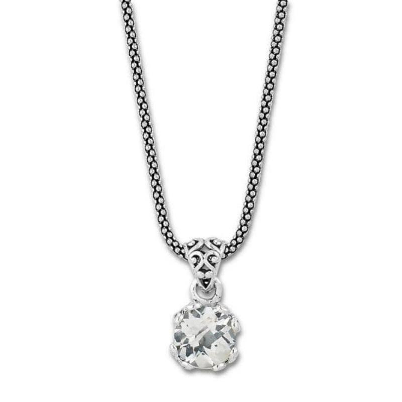 Ss 7Mm Rnd White Topaz Pendant On Chain