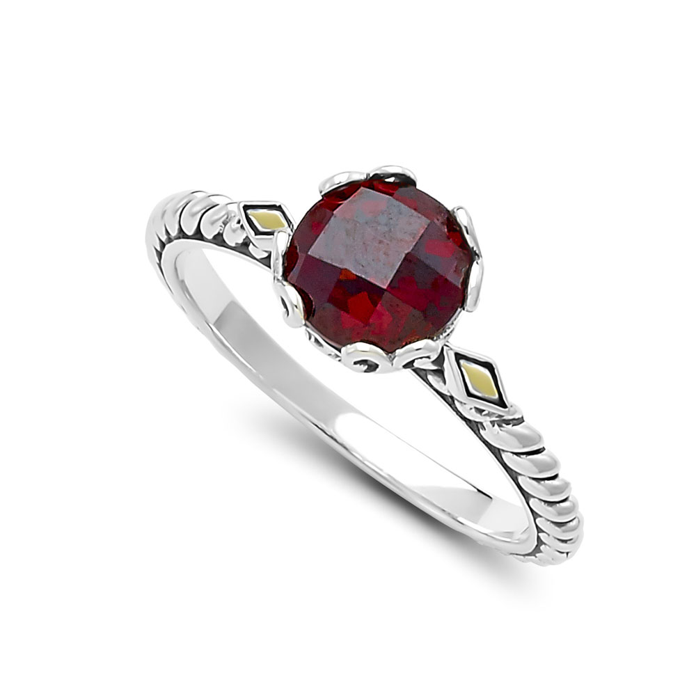 Ss/18K Birthstone Ring In Garnet