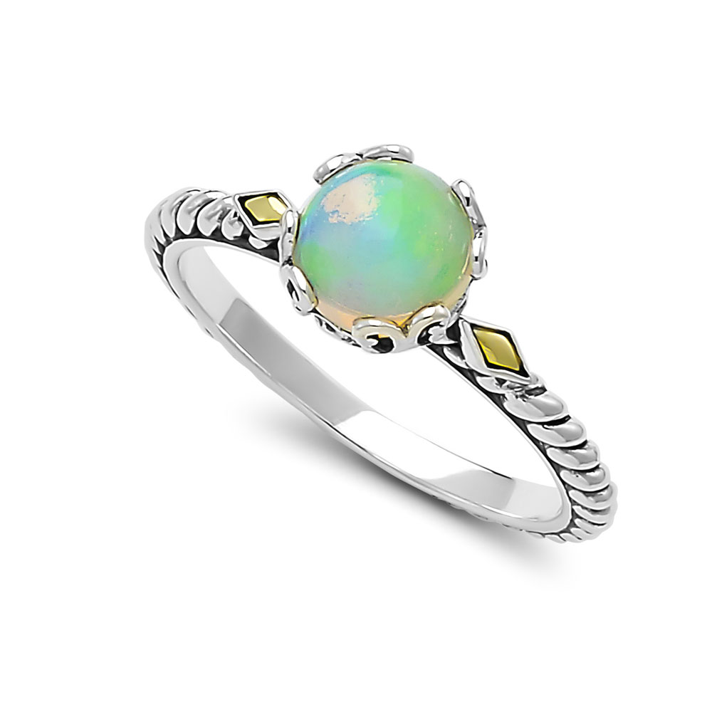 Ss/18K Birthstone Ring In Opal
