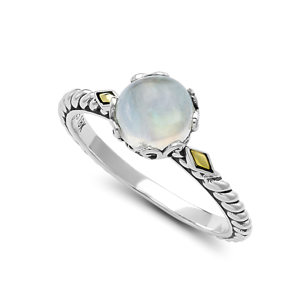 Ss/18K Birthstone Ring In Rainbow Moonstone