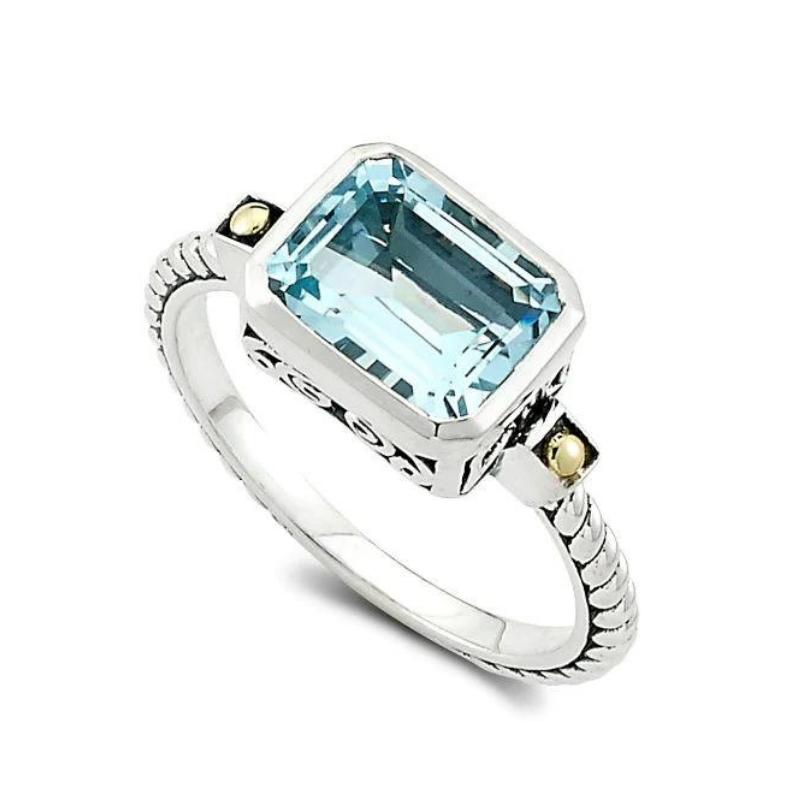 Ss/18K E/C Ring With Blue Topaz